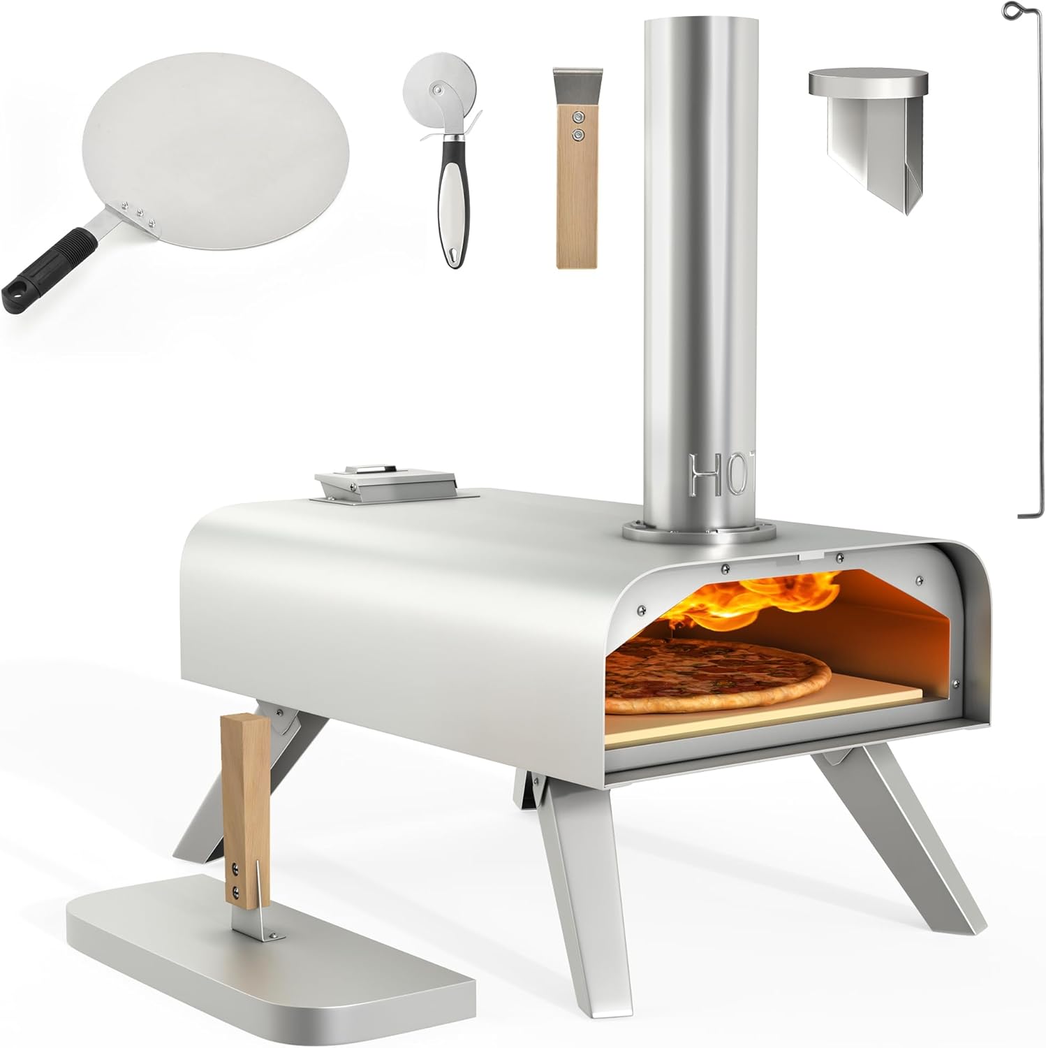 Wood Fired Outdoor Pizza Oven, 12" Portable Pellet Pizza Ovens with Pizza Peel & Pizza Cutter