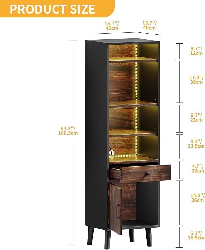 Record Player Stand with Power Outlets & LED Light