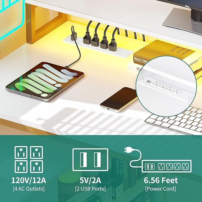 L Shaped Desk with File Cabinet & Power Outlets, 55" Computer Desk with Drawers