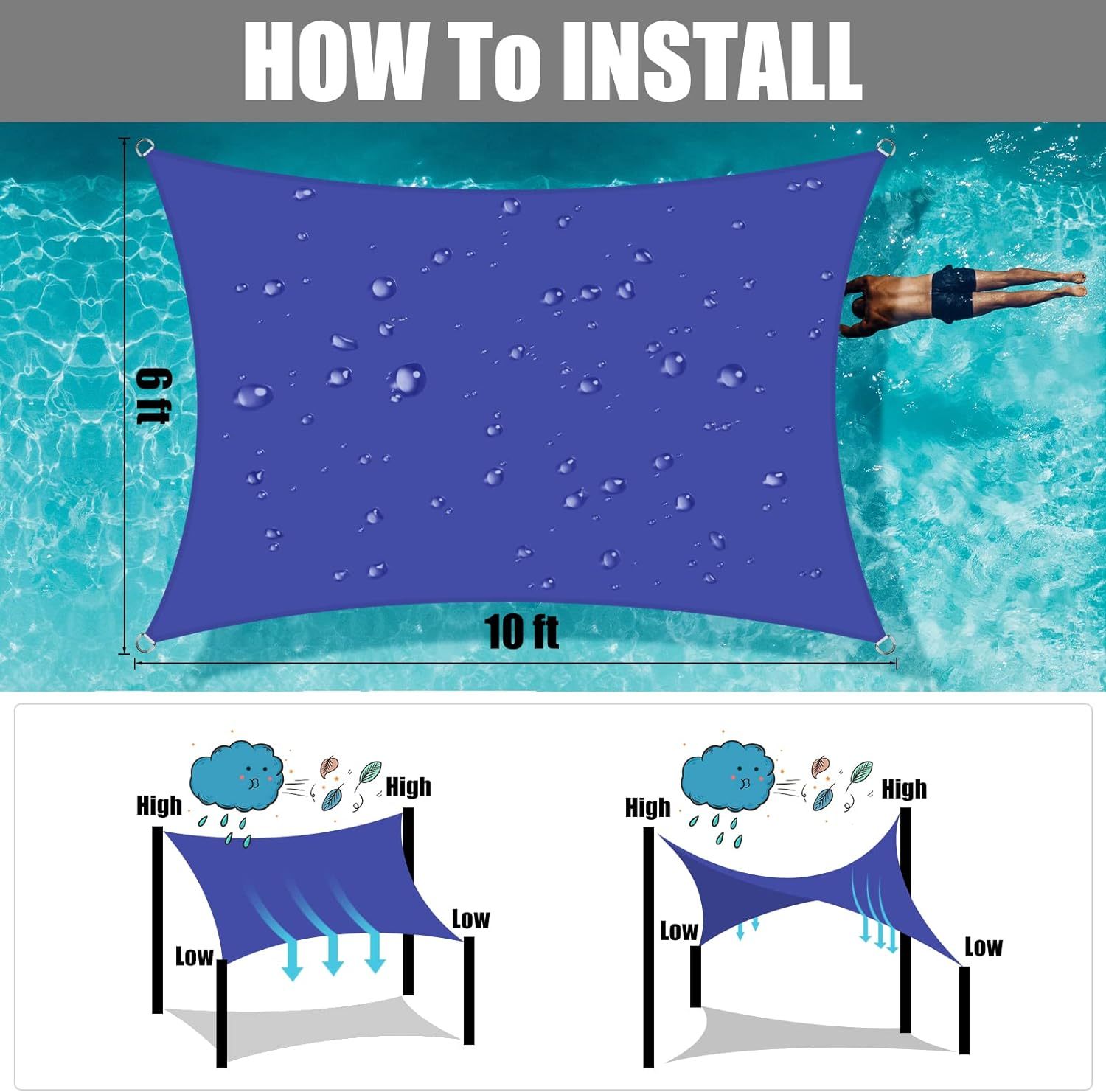 Waterproof Sun Shade Sail Rectangle UV Block Canopy for Outdoor Patio and Garden