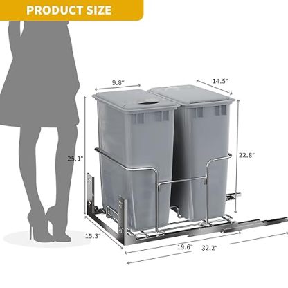 50-Quart Pull-Out Trash Can with Lid Double Bins