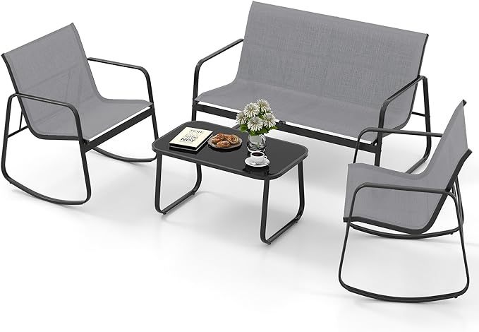 4 Piece Patio Furniture Set, Outdoor Conversation Sets for Patio, Lawn, Garden