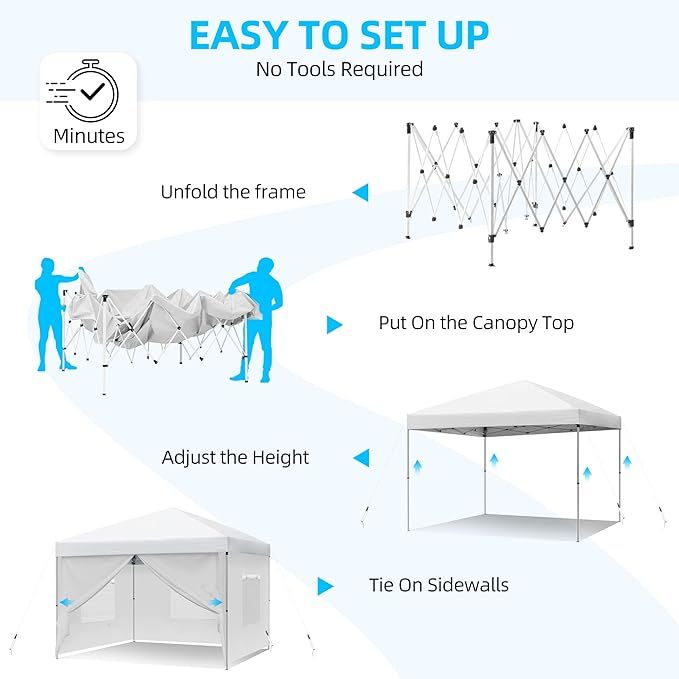 10x10 Pop Up Canopy Tent with 4 Removable Sidewalls, Easy Set-Up Outdoor Canopy with 3 Mesh Windows