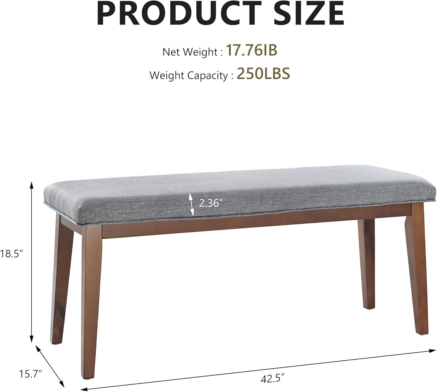Upholstered Bench for Bedroom End of Bed,42.5-inch Entryway Bench for Living Room