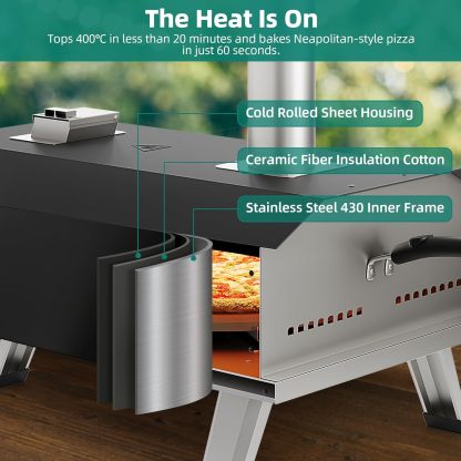 Outdoor Wood Pellet Pizza Oven with Rotating, 12" Wood Fired Pizza Oven with Built-in Thermometer