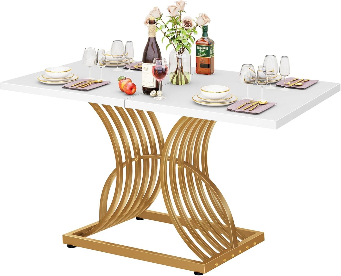 Dining Room Table 47 Inch Rectangle Dining Table for 4 Modern Kitchen Table White Dinner Table with Gold Leg for Home