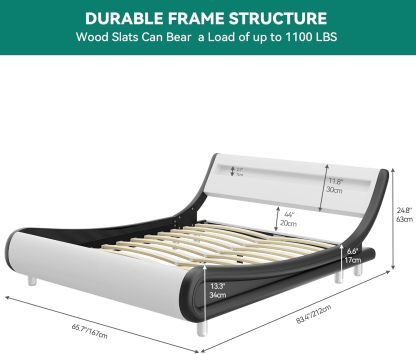 Queen Bed Frame with Ergonomic Headboard,Upholstered Led Bed Frame with Lights and Charging Station