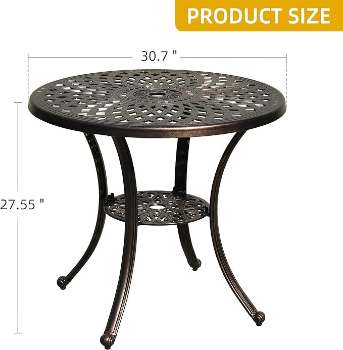 30 Inches Round Patio Dining Table with Umbrella Hole