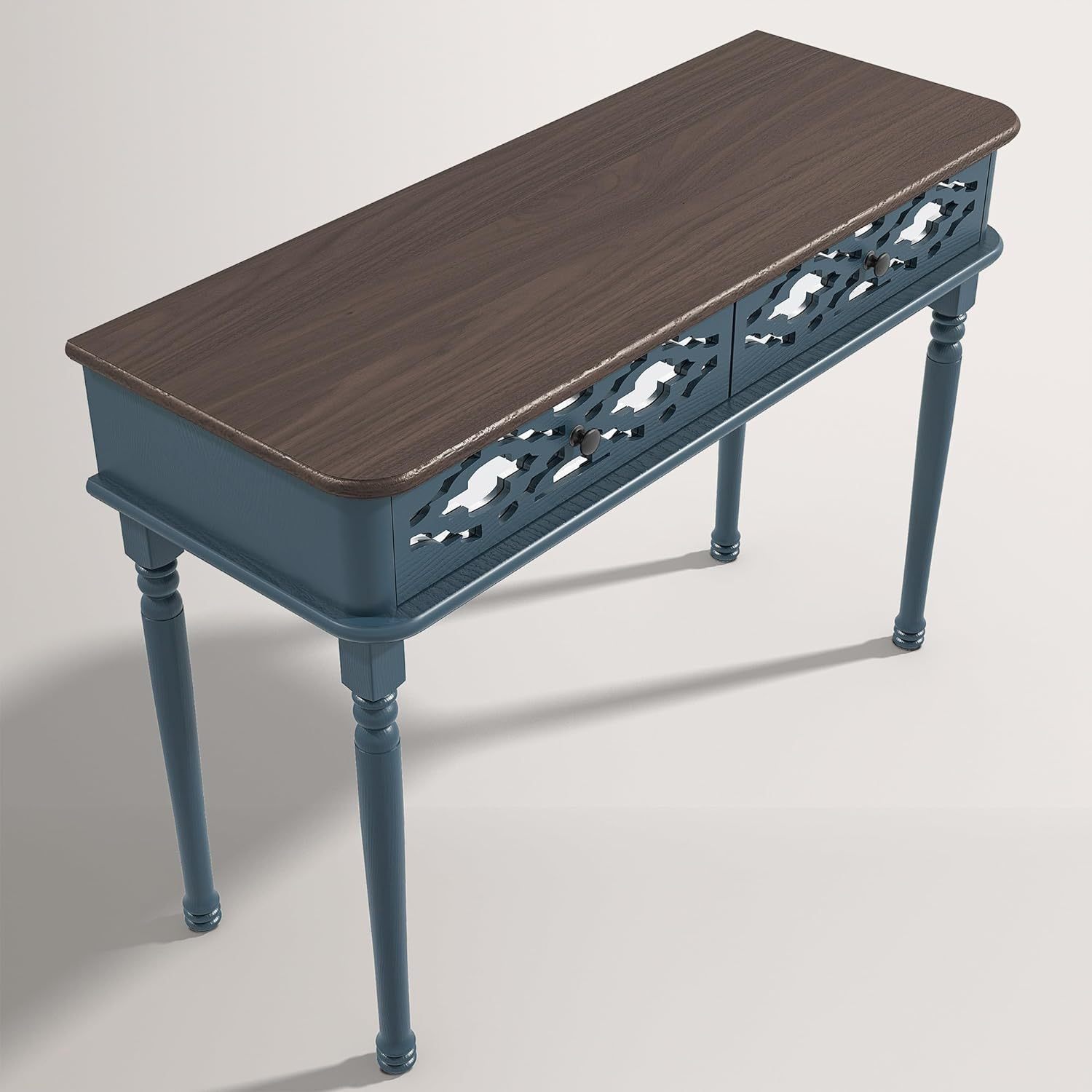 Mirrored Console Table with Storage, 43”Sofa Table with 2 Drawers Mirrored and Carved