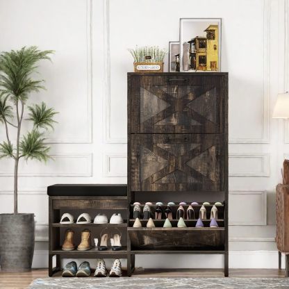 Shoe Cabinet with Bench for Entryway, 3 Flip Drawers Shoe Storage Cabinet with Shoe Bench