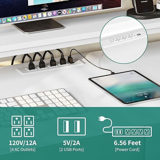 Reversible L Shaped Desk with Drawers, 55" Corner Computer Desk with Power Outlets