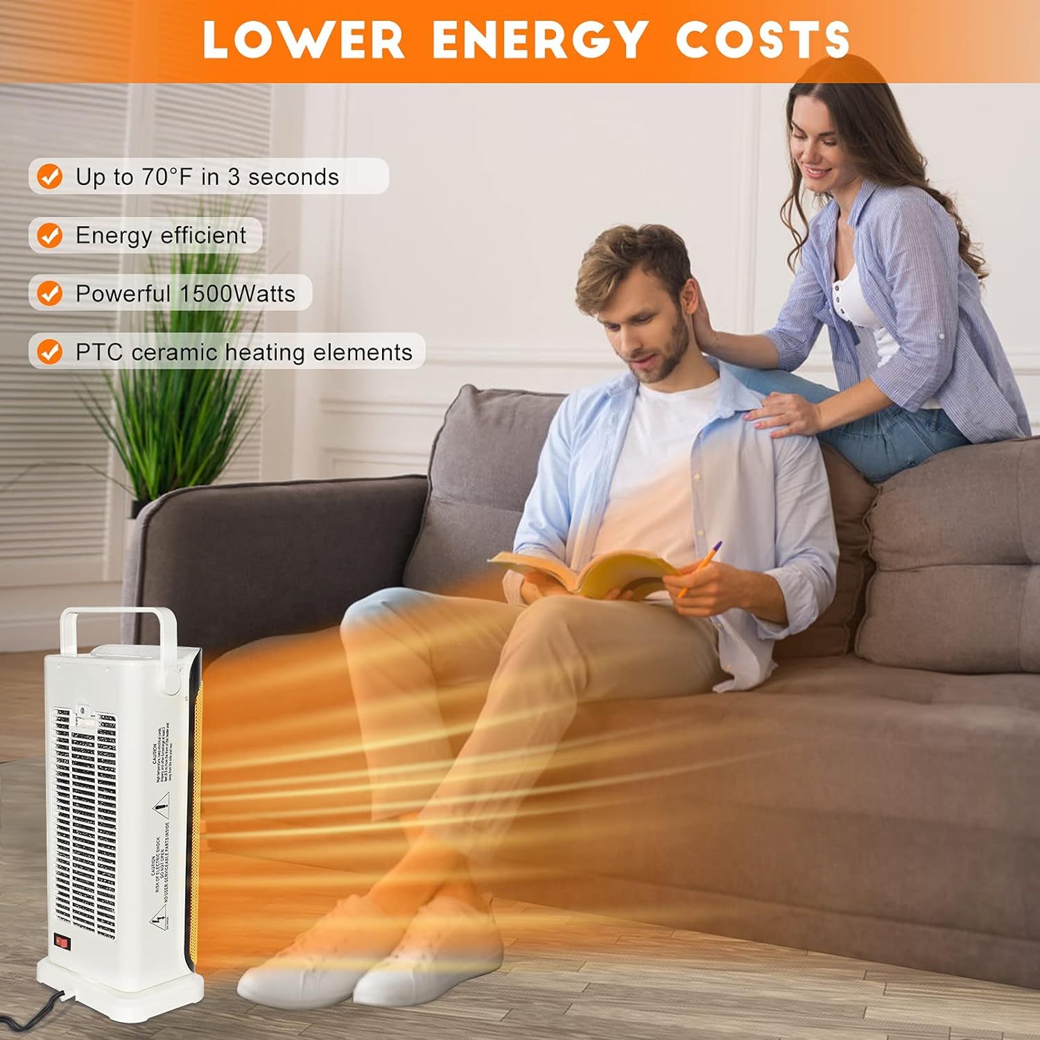 Space Heater - 1500W Portable Electric Heater with Remote, Fast Heating Ceramic Tower Heater Fan