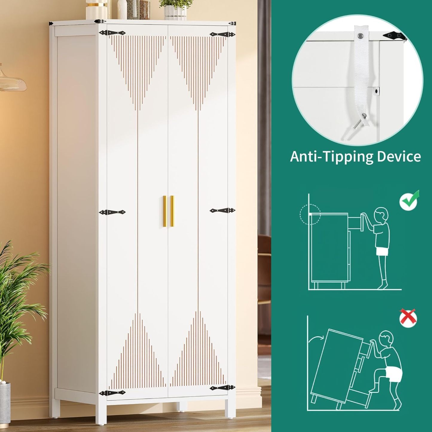 72" Tall Storage Cabinet, Modern Kitchen Pantry Cabinet with Carved Design for Doors ＆ Adjustable Shelves, Freestanding Wooden Storage Cabinet