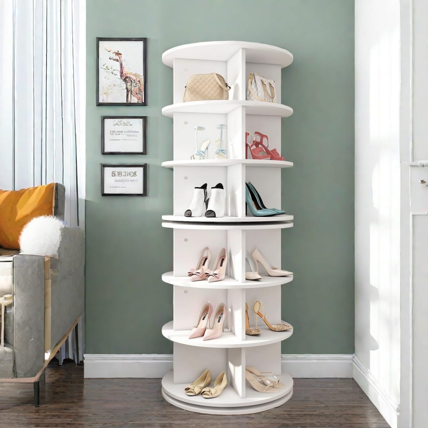 Rotating Shoe Rack Tower, Round Spinning Shoe Display, 6 Tier Free Standing 360° Revolving Shoe Organizer