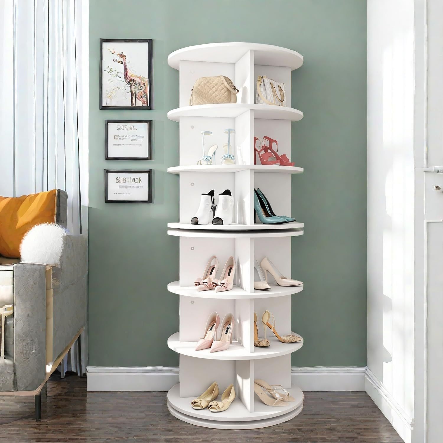 Rotating Shoe Rack Tower, Round Spinning Shoe Display, 6 Tier Free Standing 360° Revolving Shoe Organizer