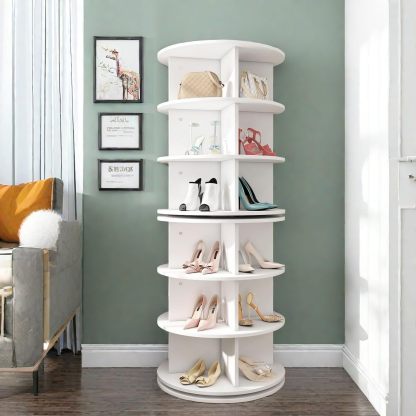 Rotating Shoe Rack Tower, Round Spinning Shoe Display, 6 Tier Free Standing 360° Revolving Shoe Organizer