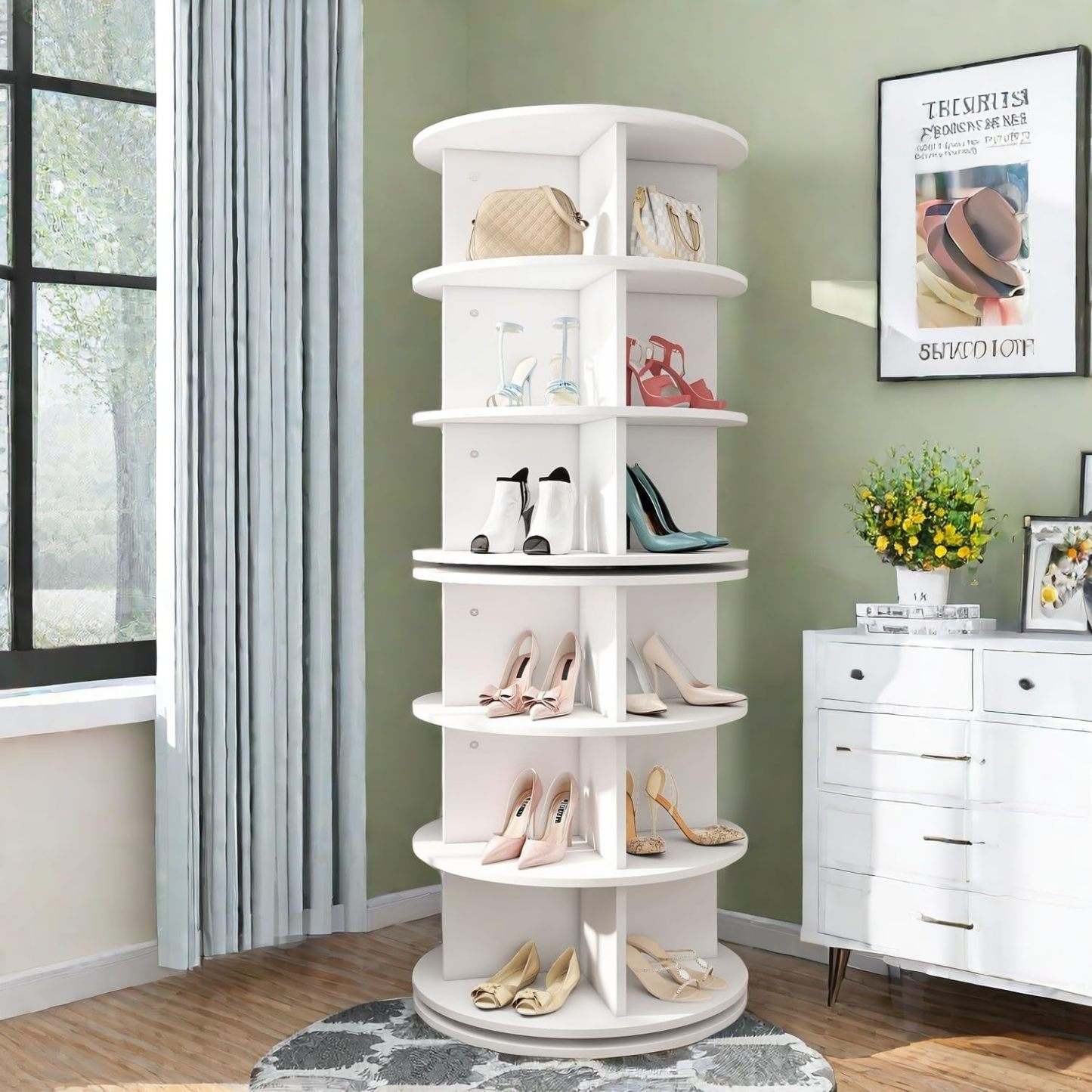 Rotating Shoe Rack Tower, Round Spinning Shoe Display, 6 Tier Free Standing 360° Revolving Shoe Organizer