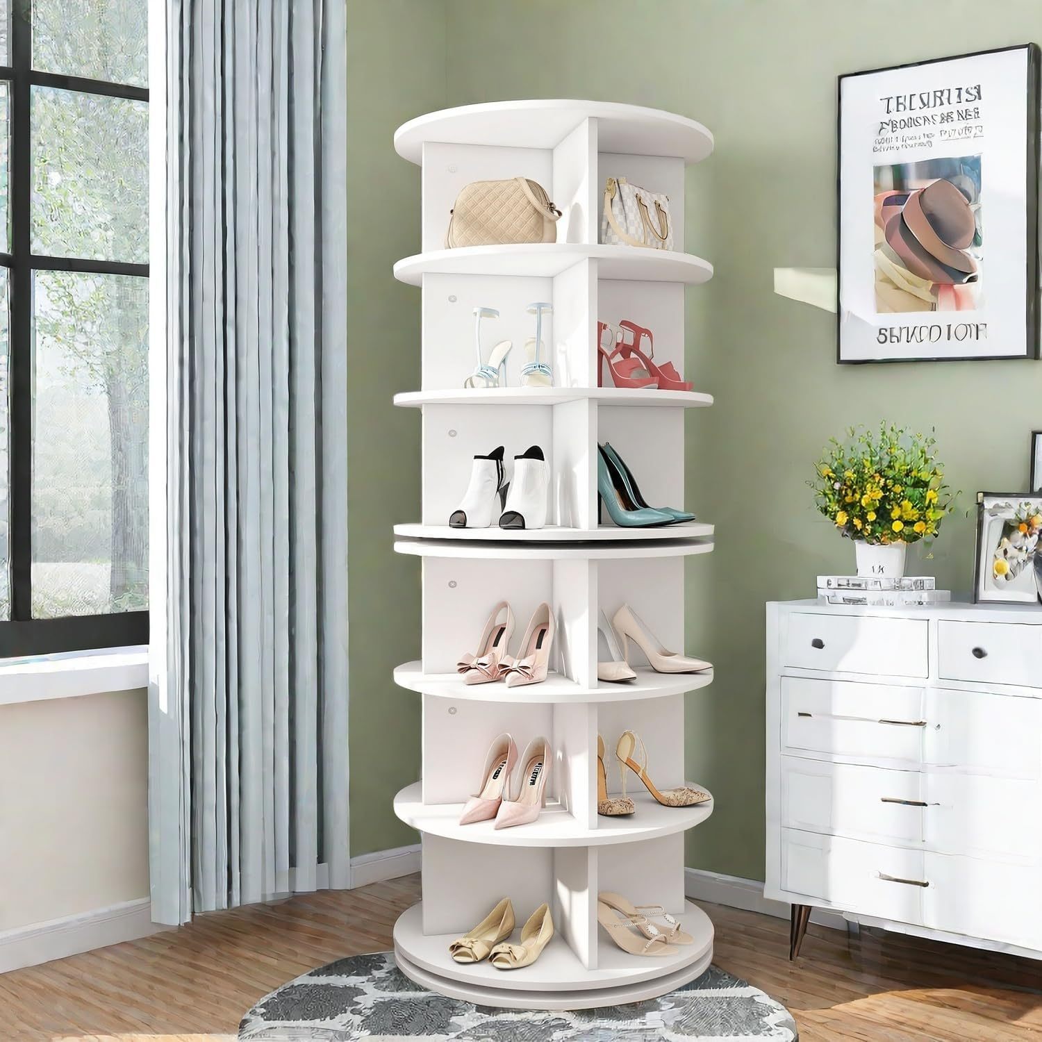 Rotating Shoe Rack Tower, Round Spinning Shoe Display, 6 Tier Free Standing 360° Revolving Shoe Organizer
