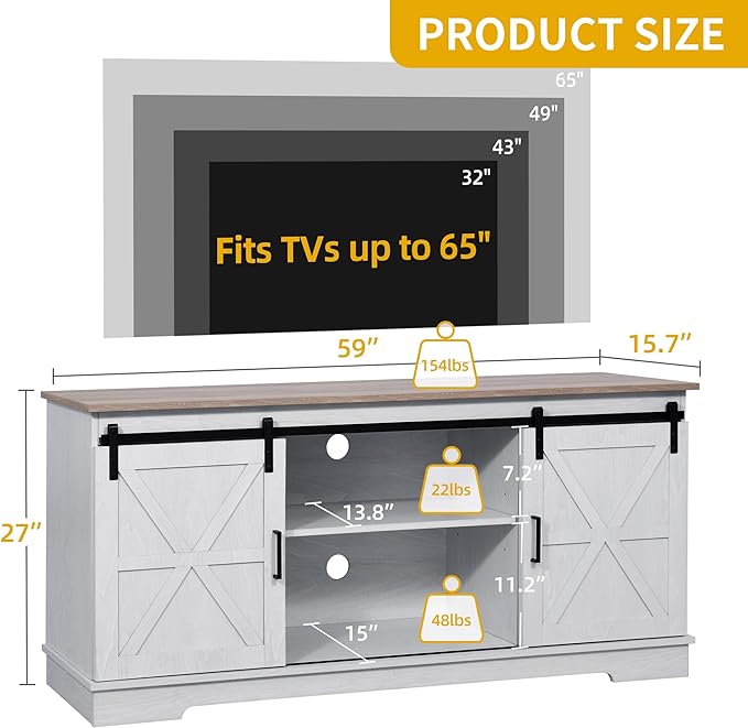 TV Cabinet for 65 Inch TV, Farmhouse TV Stand with Storage Cabinets and Sliding Barn Doors