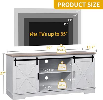 TV Cabinet for 65 Inch TV, Farmhouse TV Stand with Storage Cabinets and Sliding Barn Doors