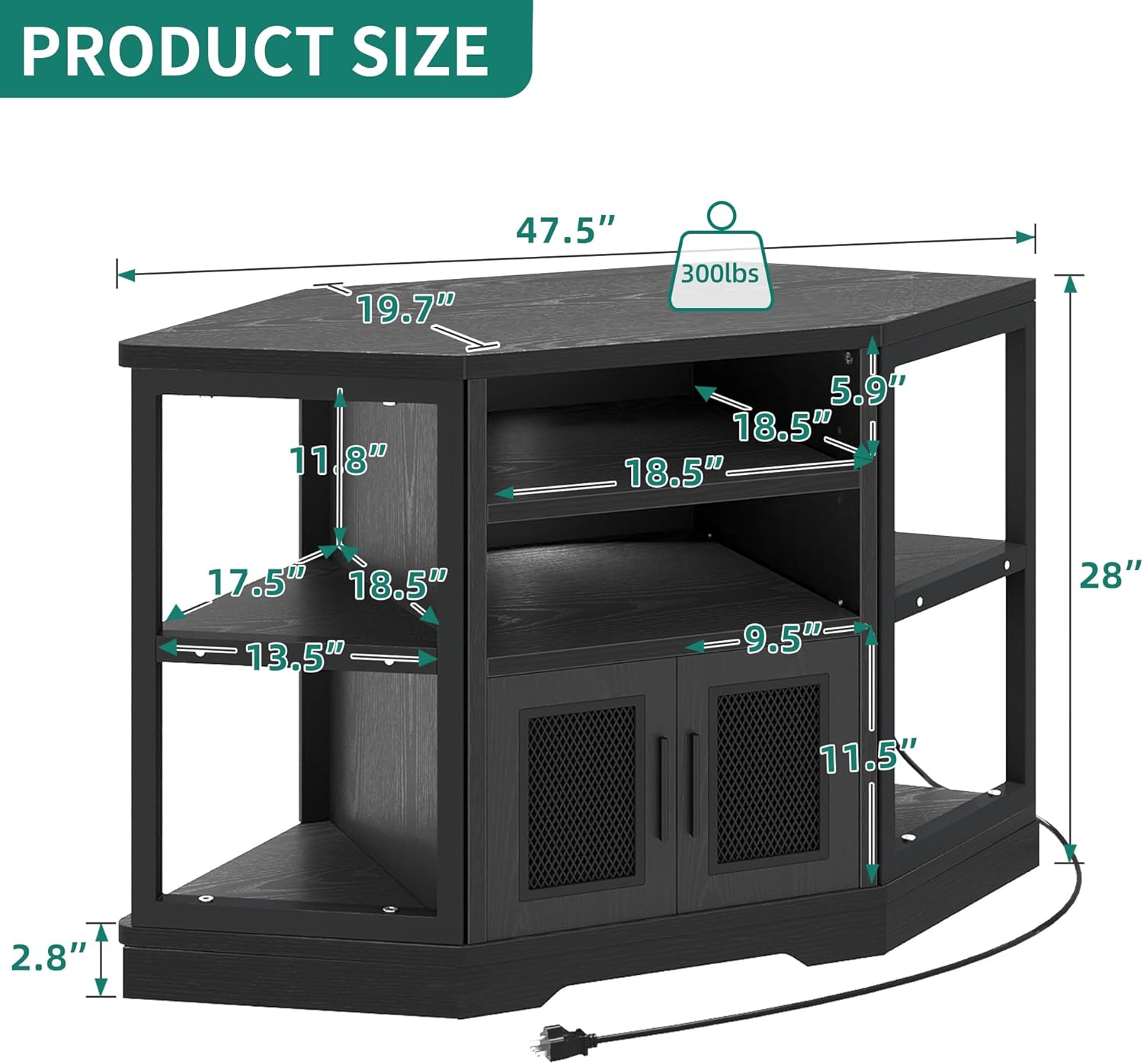 Corner TV Stand for TVs up to 55/50 Inch with Power Outlet, Modern Farmhouse Entertainment Center