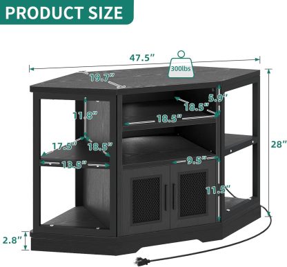 Corner TV Stand for TVs up to 55/50 Inch with Power Outlet, Modern Farmhouse Entertainment Center