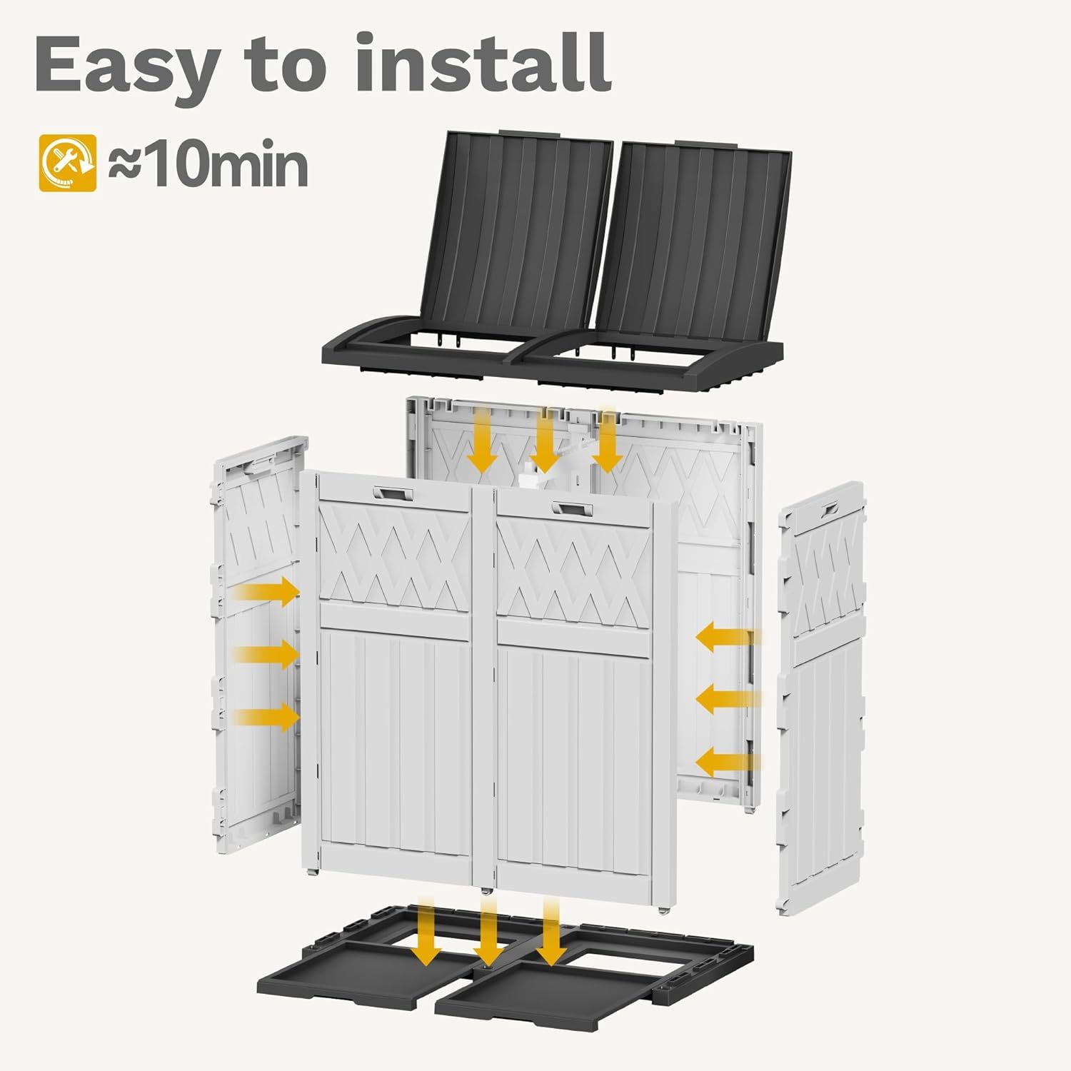 66 Gallon Double-Bin Outdoor Trash Can, Waterproof Resin Garbage Can