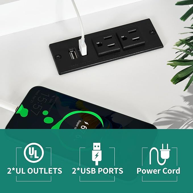 Rattan File Cabinet with Charging Station, Large Lateral Filing Cabinet