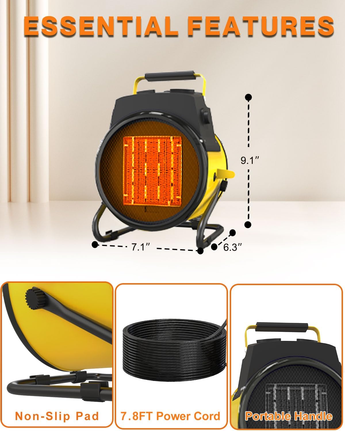 Outdoor Heater, 1500W Portable Electric Patio Heaters for Outdoor Use with 2S Fast Heating & Overheat Protection