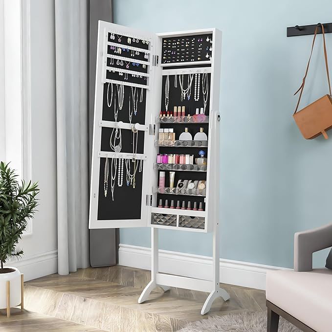 Mirror Jewelry Cabinet, Free Standing Jewelry Armoire Mirror Organizer