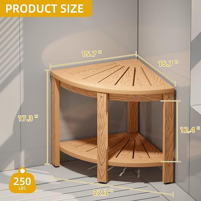 Poly Lumber Shower Bench 17" Shower Stool Corner Bench with Storage Shelf