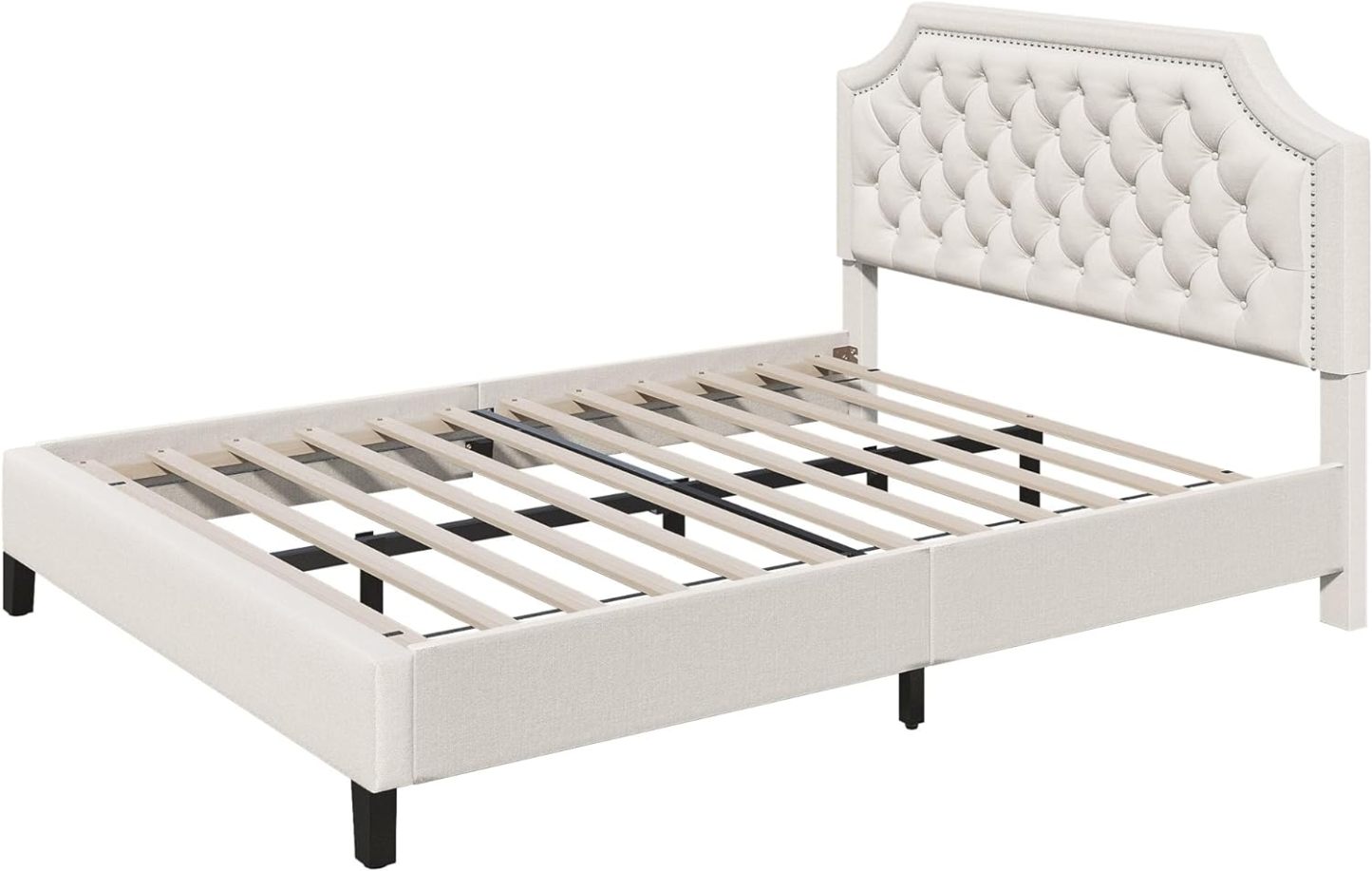 Queen Size Bed Frame with Adjustable Headboard