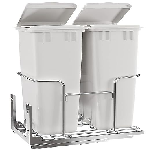 50-Quart Pull-Out Trash Can with Lid Double Bins