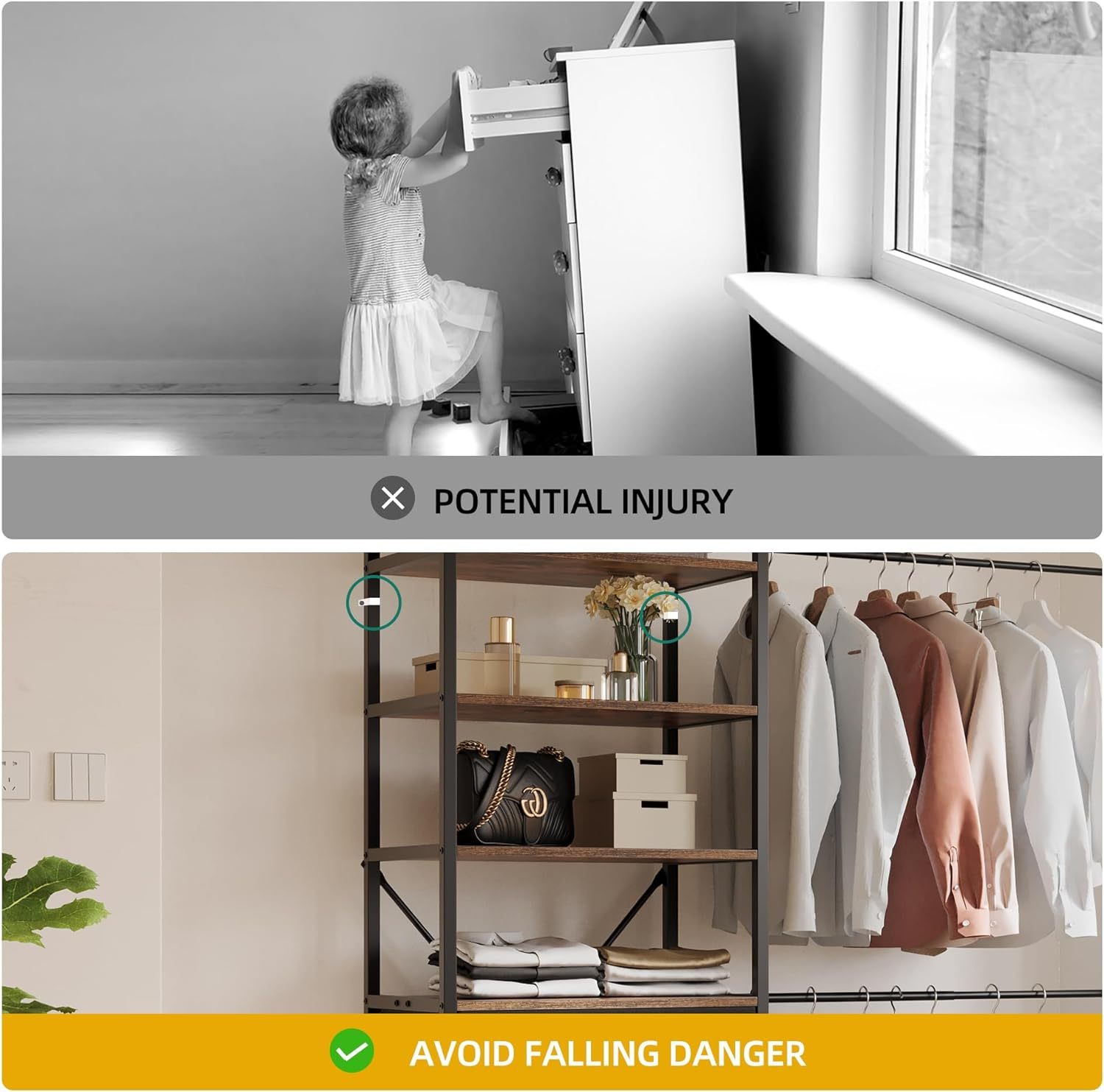 Closet System, Walk In Closet Organizer Systems with 3 Drawers