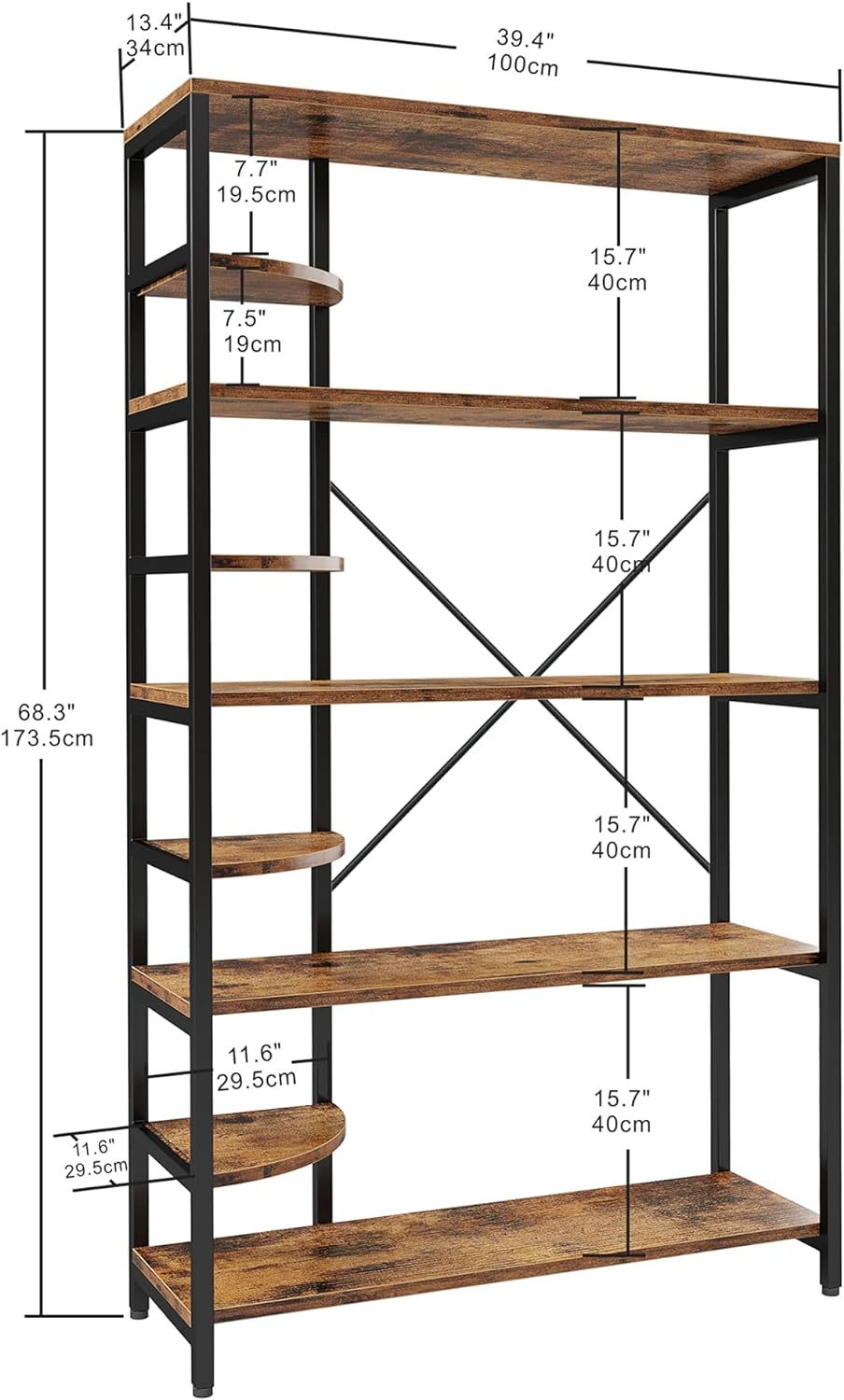 Industrial Bookcases and Bookshelves Corner Shelf 8 Tiers Rustic Storage Rack Plant Stand Corner Ladder Shelf for Living Room, Home Office, Kitchen