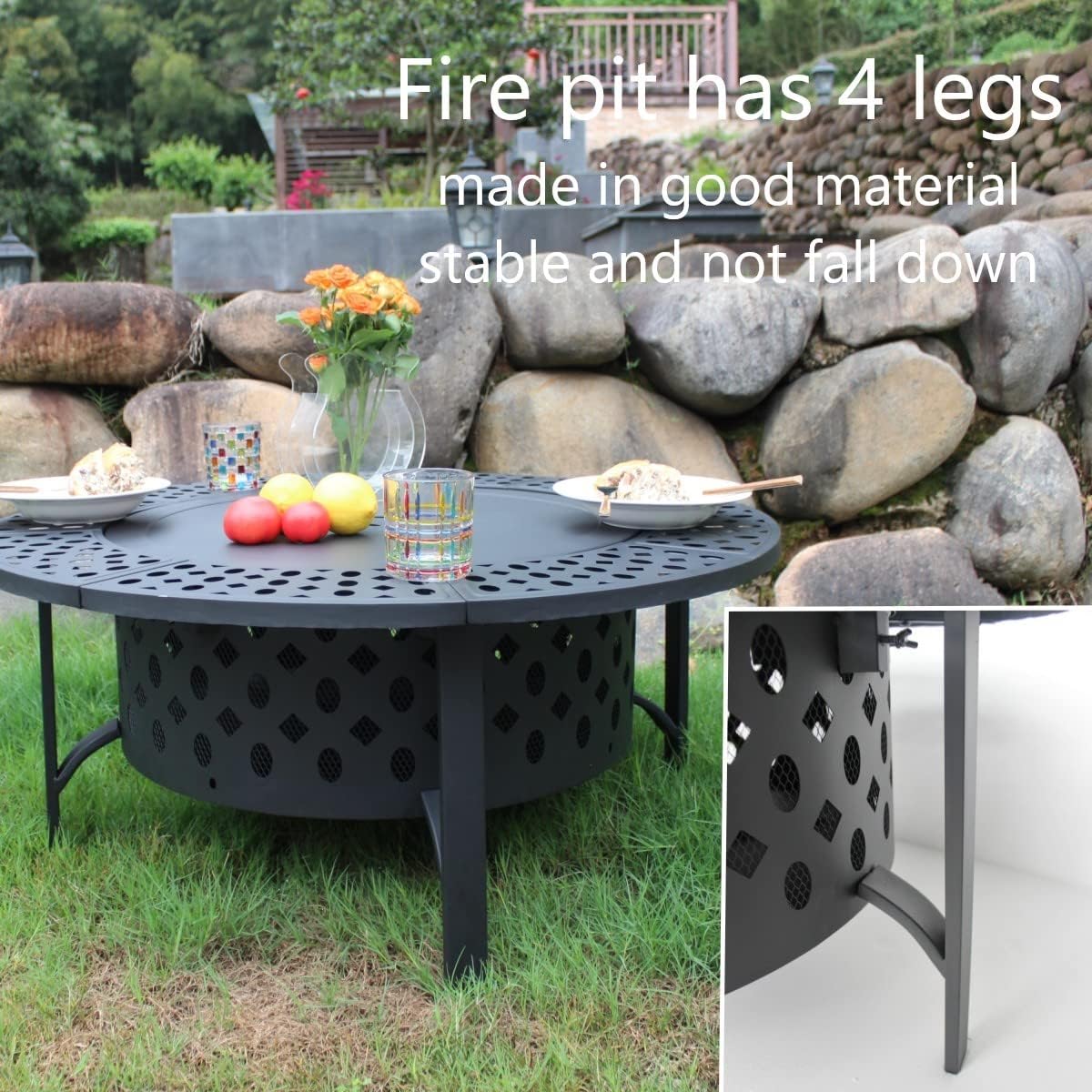 36 Inch Fire Pit with 2 Grills, Wood Burning Fire Pits for Outside with Lid, Poker and Round Waterproof Cover
