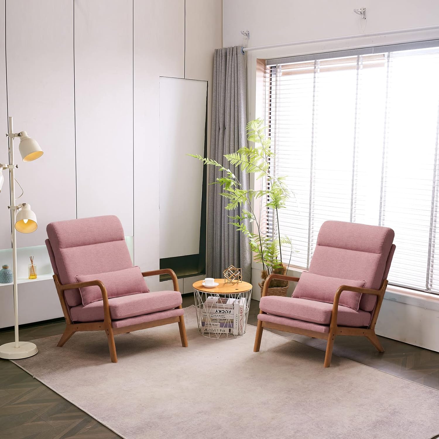 Accent Chair Mid-Century Modern Chair with Pillow High Back Upholstered Lounge Arm Chair