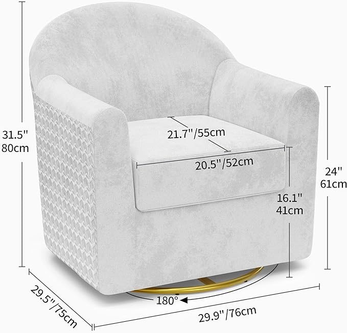 Swivel Accent Chair, Modern Velvet Upholstered Barrel Armchair
