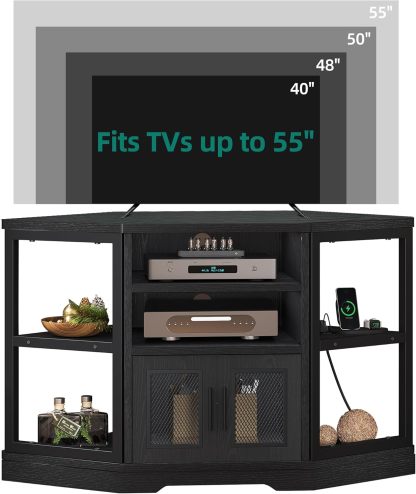Corner TV Stand for TVs up to 55/50 Inch with Power Outlet, Modern Farmhouse Entertainment Center