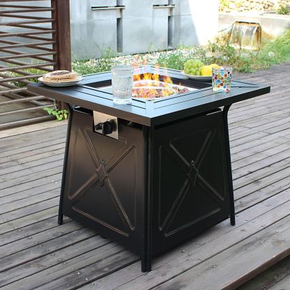 28" Fire Pit Table,Gas Fire Pits for Outside Patio,50000 BTU Propane Fire Pits with Lid &Lava Rocks