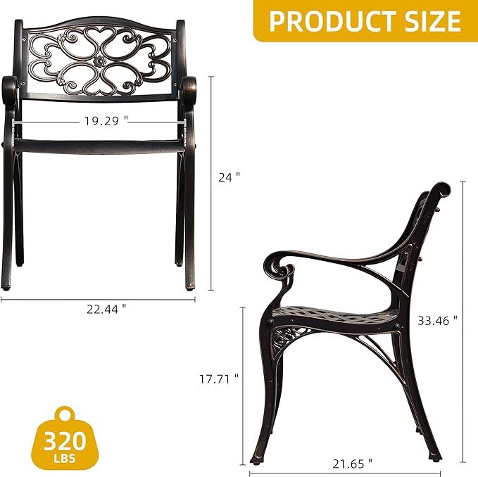 Set of 2 Outdoor Cast Aluminum Outdoor Chairs with Armrest