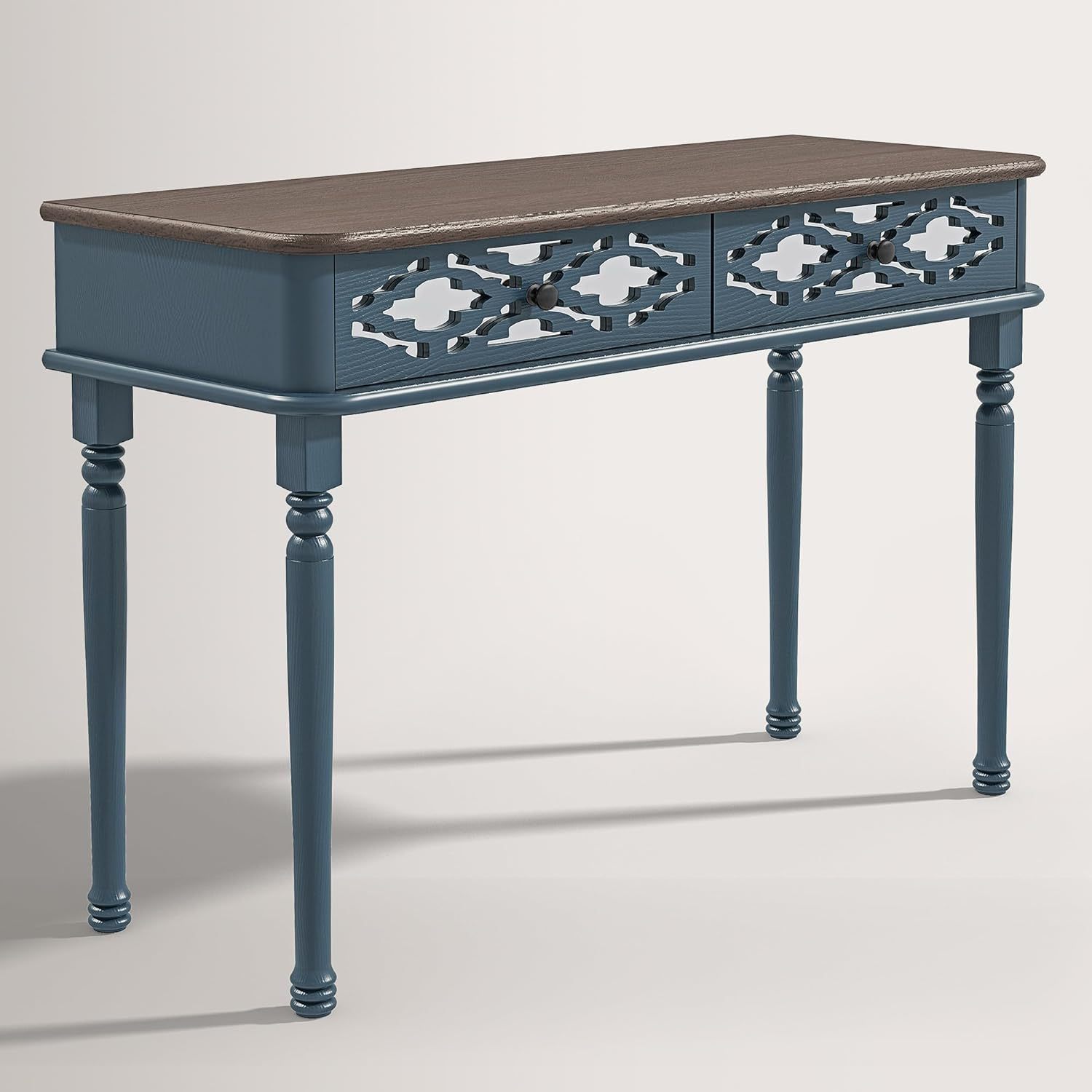 Mirrored Console Table with Storage, 43”Sofa Table with 2 Drawers Mirrored and Carved