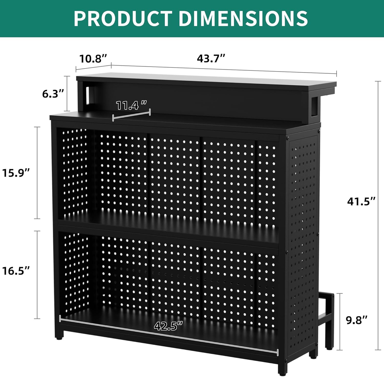 Mini Home Bar Unit with Music Sensing LED Light, Liquor Wine Coffee Stand w Counter Tall Bar Table Top Alcohol Storage Shelf Glasses Rack Footrest for Kitchen Pub Living Room
