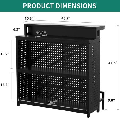 Mini Home Bar Unit with Music Sensing LED Light, Liquor Wine Coffee Stand w Counter Tall Bar Table Top Alcohol Storage Shelf Glasses Rack Footrest for Kitchen Pub Living Room