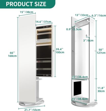 Jewelry Mirror Cabinet with Lights Full Length Mirror Jewelry Armoire LED Jewelry Organizer with 1 Coat Hanger, 4 Hooks, Standing Jewelry Armoires with Storage Shelves