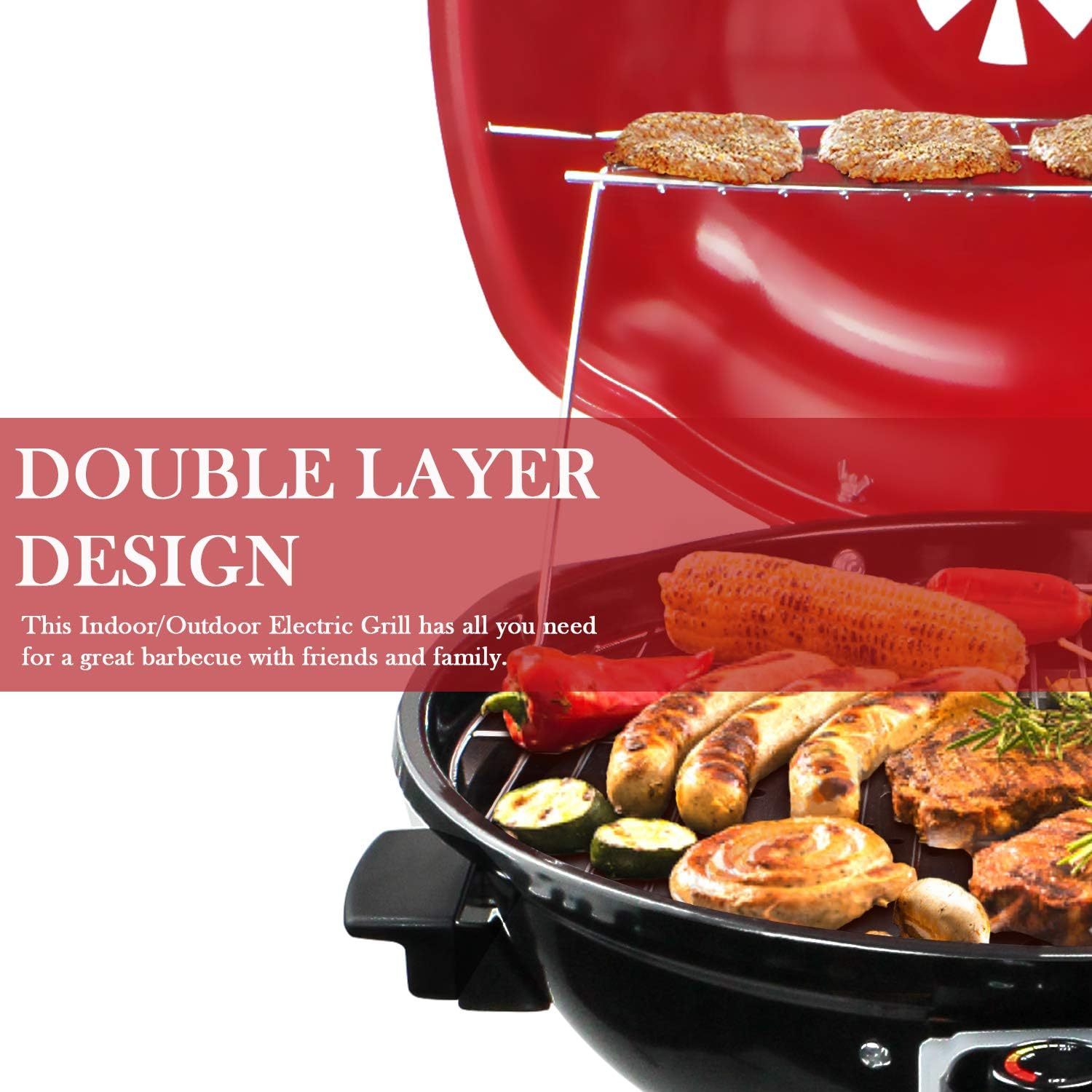 Electric BBQ Grill Techwood 15-Serving Indoor/Outdoor Electric Grill for Indoor & Outdoor Use