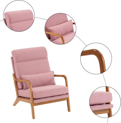 Accent Chair Mid-Century Modern Chair with Pillow High Back Upholstered Lounge Arm Chair