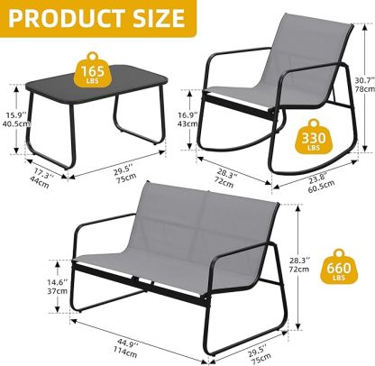 4 Piece Patio Furniture Set, Outdoor Conversation Sets for Patio, Lawn, Garden