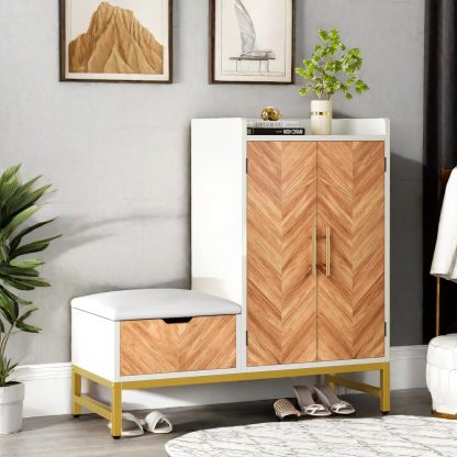 Shoe Cabinet with Bench for Entryway, 4-Tier Shoe Cabinet with Shoe Storage Bench