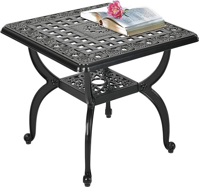 Outdoor Cast Aluminum Square Side Table, Patio End Table Bistro Coffee Table